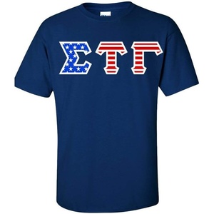 Sigma Tau Gamma Greek Letter American Flag Tee(Royal Blue)