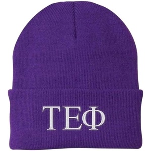 Tau Epsilon Phi Greek Letter Knit Cap(Purple W/White Thread Color)