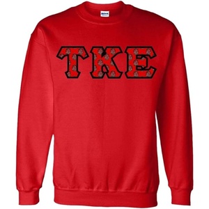 Tau Kappa Epsilon TKE Fraternity Crest Twill Letter Crewneck Sweatshirt(Red)