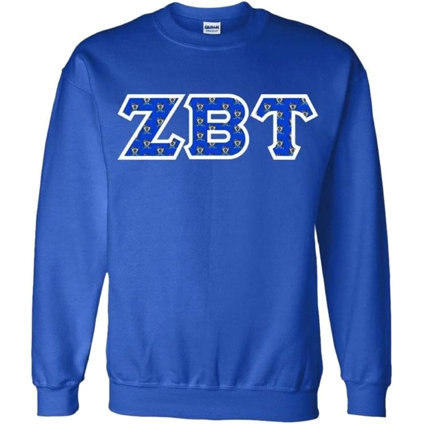 image:imageGreekgear Zeta Beta Tau ZBT Fraternity Crest Twill Letter Crewneck SweatshirtRoyal Blue