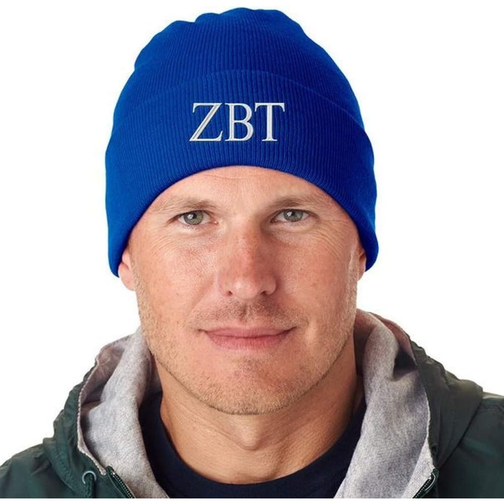 image:imageZeta Beta Tau ZBT Greek Letter Knit CapRoyal Blue WWhite Thread Color