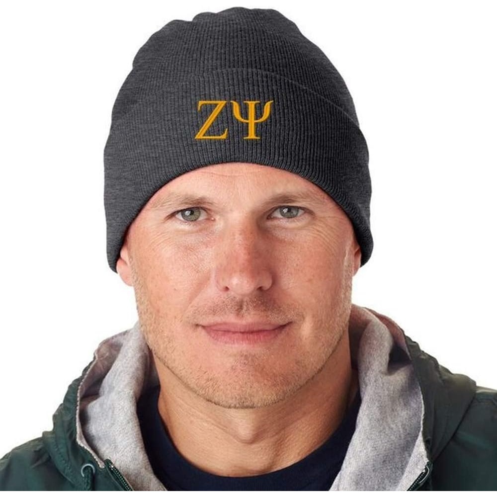 image:imageZeta Psi Greek Letter Knit CapDark Grey WLight Gold Thread Color