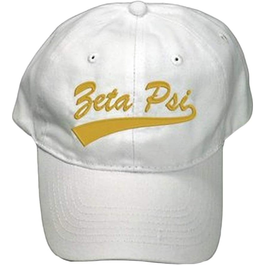image:imageZeta Psi Tail Baseball Hat White wVegas Gold Imprint