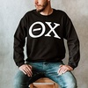 Theta Chi Arched Greek Letter Crewneck Sweatshirt Black(Black)