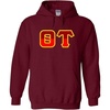 Theta Tau Two Tone Greek Lettered Hooded Sweatshirt(Maroon)