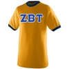 Zeta Beta Tau Lettered Ringer Shirt(Gold/Royal Blue)