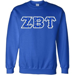 Greekgear Zeta Beta Tau ZBT Fraternity Crest Twill Letter Crewneck Sweatshirt(Royal Blue)