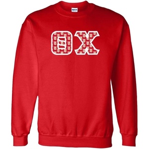 Theta Chi Fraternity Crest Twill Letter Crewneck Sweatshirt(Red)