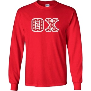 Theta Chi Fraternity Crest Twill Letter Longsleeve Tee(Red)