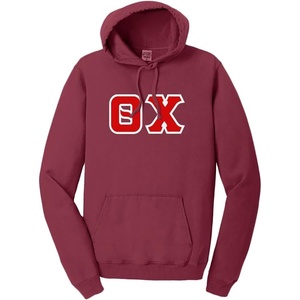 Theta Chi Pigment-Dyed Lettered Hooded Sweatshirt(Merlot)