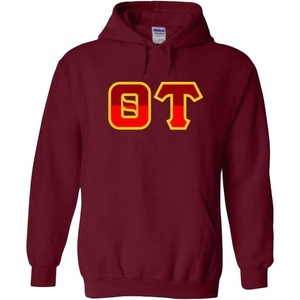 Theta Tau Two Tone Greek Lettered Hooded Sweatshirt(Maroon)