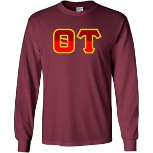 Theta Tau Two Tone Greek Lettered Longsleeve Tee(Maroon)
