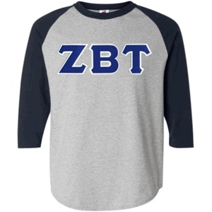 Zeta Beta Tau Lettered Raglan T-Shirt(Gray W/Navy)