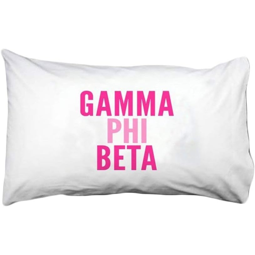 image:imageGamma Phi Beta Name Stack Pillow Cover White wPink Imprint Color