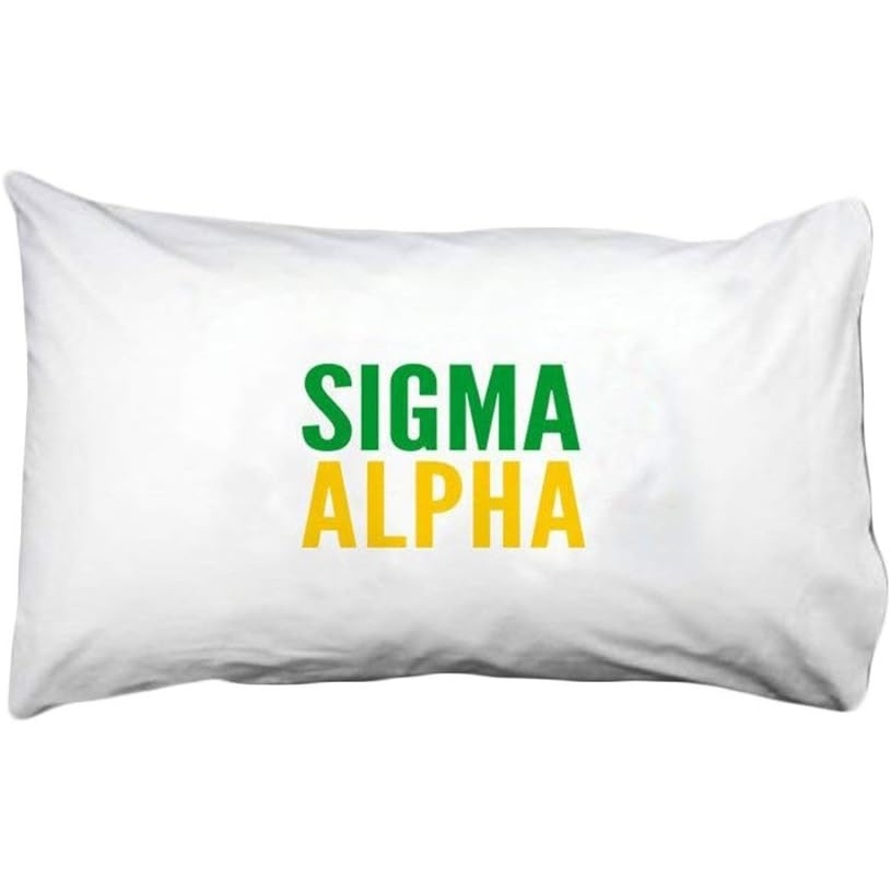 image:imageSigma Alpha Name Stack Pillow Cover White wKelly GreenGold Imprint Color