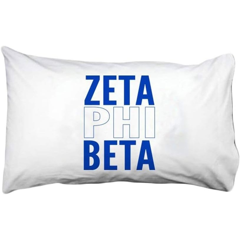 image:imageZeta Phi Beta Name Stack Pillow Cover White wRoyal BlueWhite Imprint Color