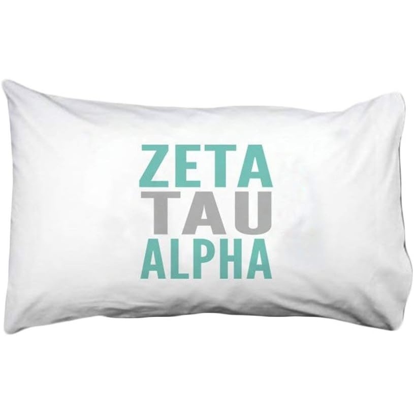 image:imageZeta Tau Alpha ZTA Name Stack Pillow Cover White wTealGrey Imprint Color