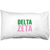 Delta Zeta Name Stack Pillow Cover White w/Kelly Green/Pink Imprint Color