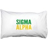 Sigma Alpha Name Stack Pillow Cover White w/Kelly Green/Gold Imprint Color