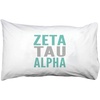 Zeta Tau Alpha ZTA Name Stack Pillow Cover White w/Teal/Grey Imprint Color