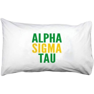 Alpha Sigma Tau AST Name Stack Pillow Cover White w/Green/Gold Imprint Color