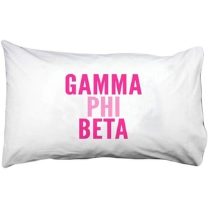 Gamma Phi Beta Name Stack Pillow Cover White w/Pink Imprint Color