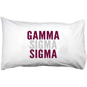 Gamma Sigma Sigma Name Stack Pillow Cover White w/Maroon/Silver Imprint Color