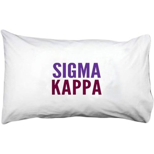 Greekgear Sigma Kappa Name Stack Pillow Cover White w/Purple/Maroon Imprint Color