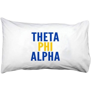 Greekgear Theta Phi Alpha Name Stack Pillow Cover White w/Royal Blue/Gold Imprint Color