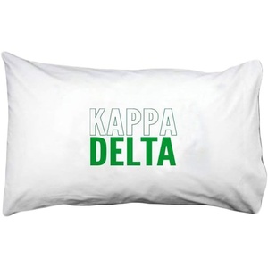 Kappa Delta Name Stack Pillow Cover White w/White/Kelly Green Imprint Color