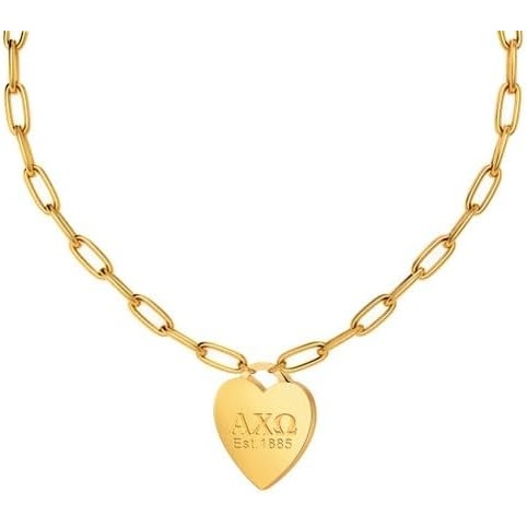 image:imageGreekgear Alpha Chi Omega Heart Tag Necklace Paperclip Chain