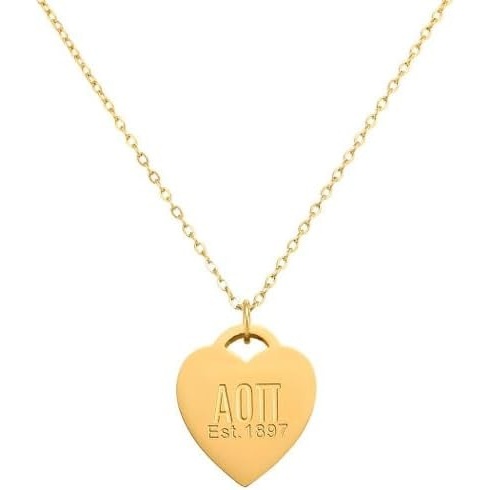 image:imageGreekgear Alpha Omicron Pi Heart Tag Necklace