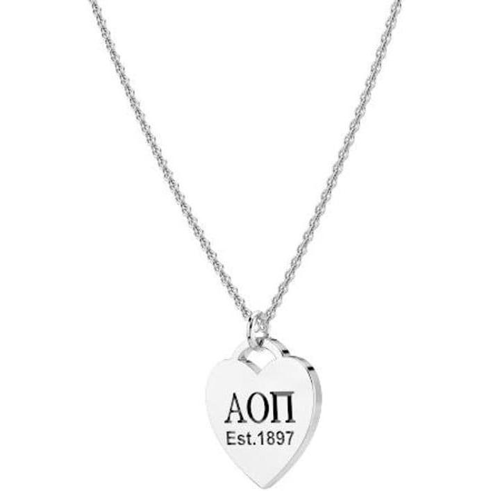 image:imageGreekgear Alpha Omicron Pi Silver Heart Necklace
