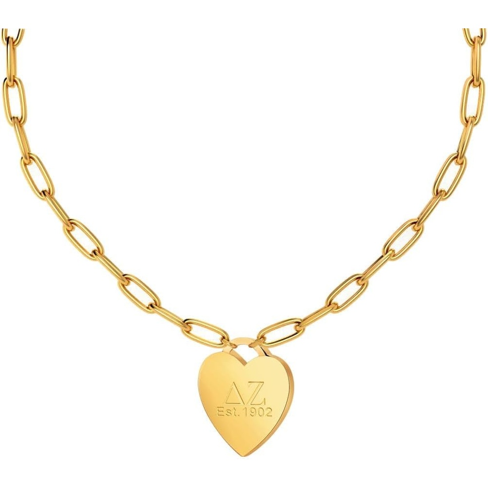 image:imageGreekgear Delta Zeta Heart Tag NecklacePaperclip Chain