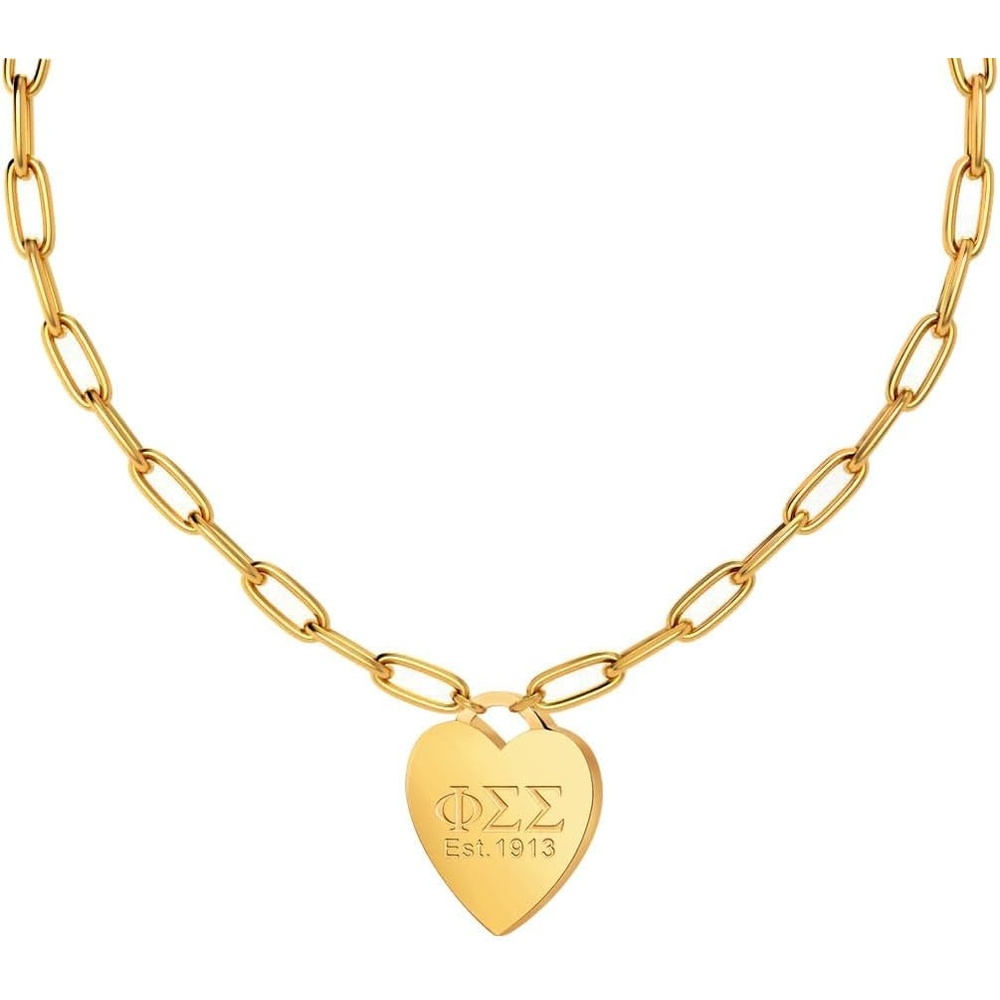 image:imageGreekgear Phi Sigma Sigma Heart Tag NecklacePaperclip Chain