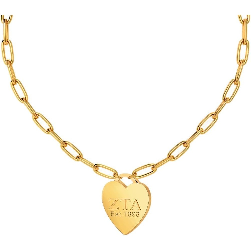 image:imageGreekgear Zeta Tau Alpha Heart Tag NecklacePaperclip Chain