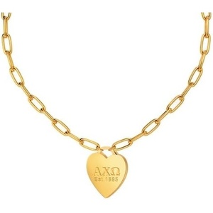 Greekgear Alpha Chi Omega Heart Tag Necklace – (Paperclip Chain)