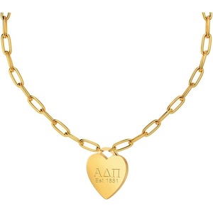 Greekgear Alpha Delta Pi Heart Tag Necklace-(Paperclip Chain)