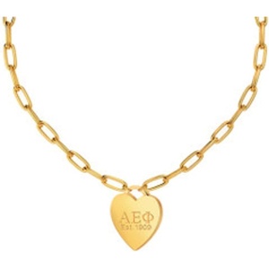 Greekgear Alpha Epsilon Phi Heart Tag Necklace-(Paperclip Chain)