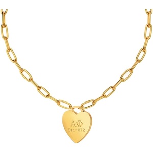 Greekgear Alpha Phi Heart Tag Necklace-(Paperclip Chain)
