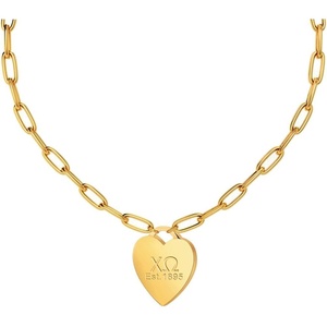 Greekgear Chi Omega Heart Tag Necklace-(Paperclip Chain)