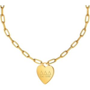 Greekgear Delta Delta Delta Heart Tag Necklace-(Paperclip Chain)