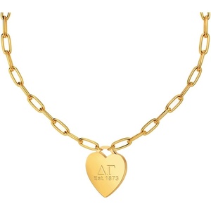 Greekgear Delta Gamma Heart Tag Necklace-(Paperclip Chain)