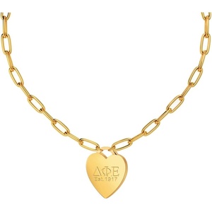 Greekgear Delta Phi Epsilon Heart Tag Necklace-(Paperclip Chain)