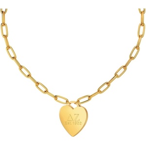Greekgear Delta Zeta Heart Tag Necklace-(Paperclip Chain)