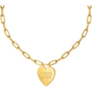 Greekgear Gamma Phi Beta Heart Tag Necklace-(Paperclip Chain)