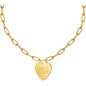 Greekgear Phi Sigma Sigma Heart Tag Necklace-(Paperclip Chain)