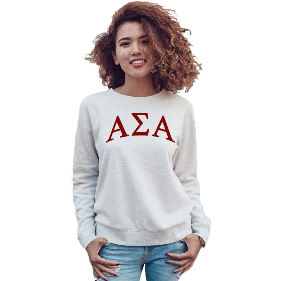 image:imageAlpha Sigma Alpha ASA Arched Greek Lettered Crewneck SweatshirtLight Grey