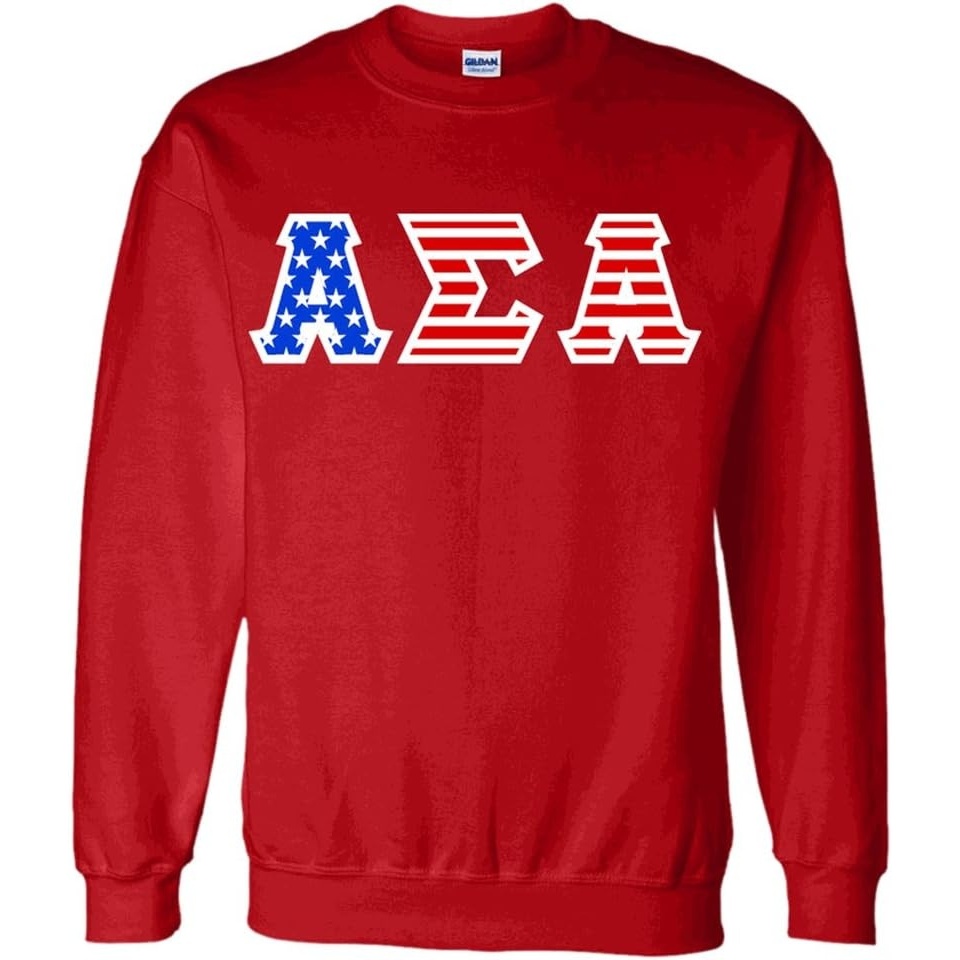 image:imageAlpha Sigma Alpha ASA Greek Letter American Flag CrewneckRed