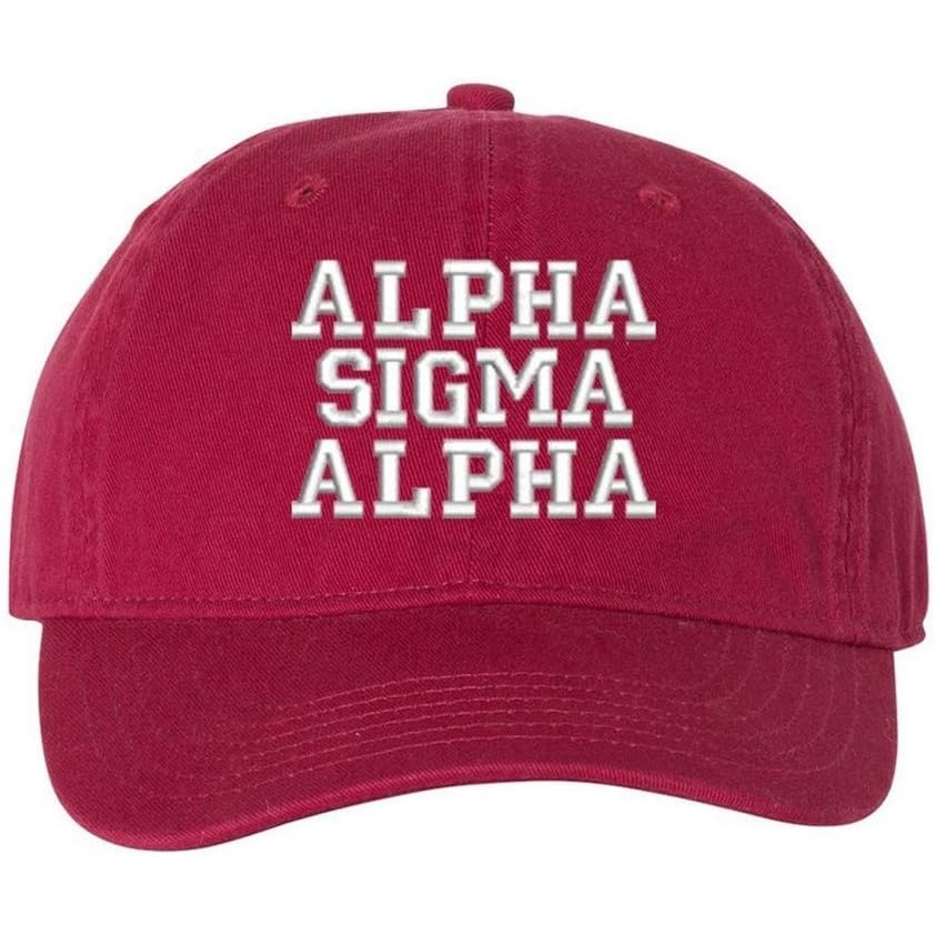 image:imageAlpha Sigma Alpha ASA Pigment Dyed Baseball CapBrick WWhite Thread Color
